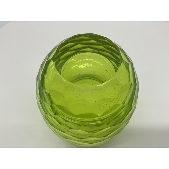 Faceted Green and Clear Art Glass Votive Holder Heavy Quality Glass Collectible - Picture 11 of 15